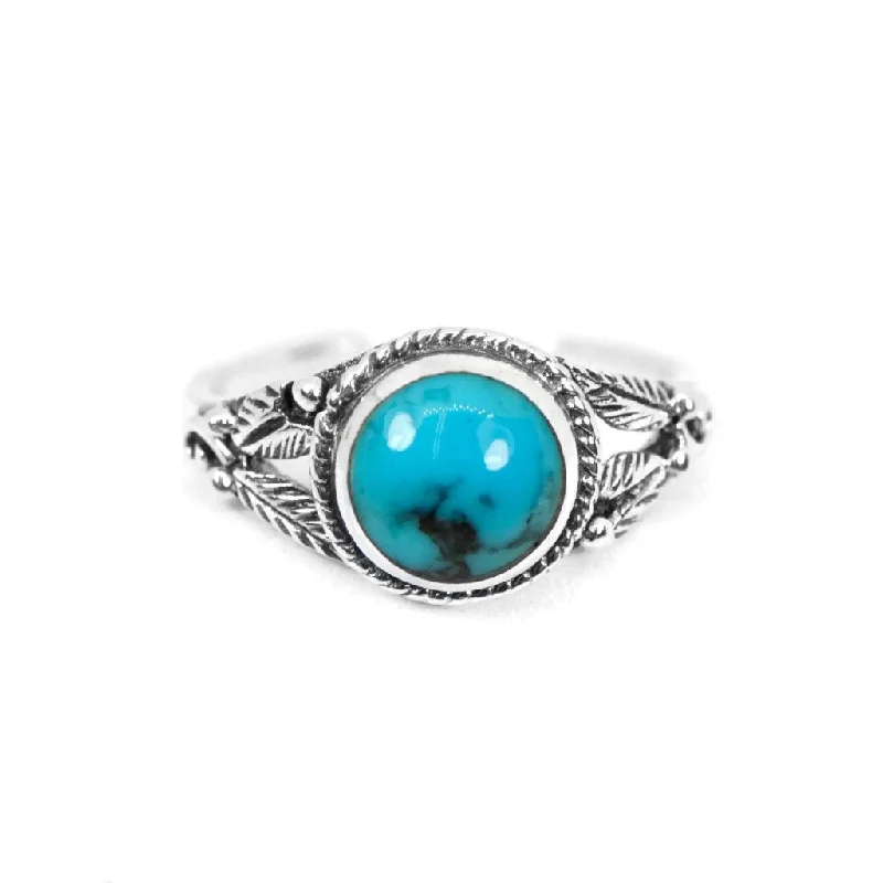 Simple Silver Rings For Everyday Glam-Sterling Silver Round Turquoise Stone Floral Toe Ring