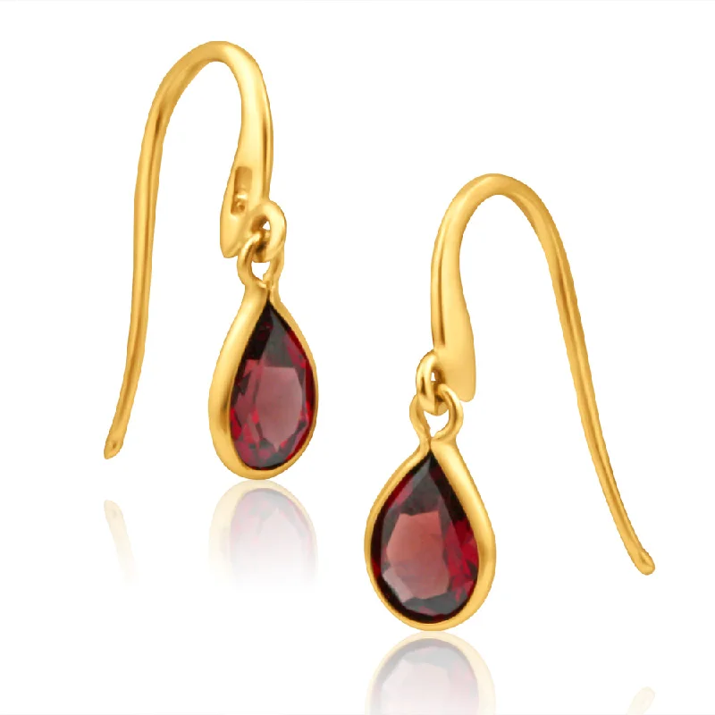 Luxurious Pearl Earrings For Weddings-9ct Yellow Gold Garnet Pear Drop Earrings