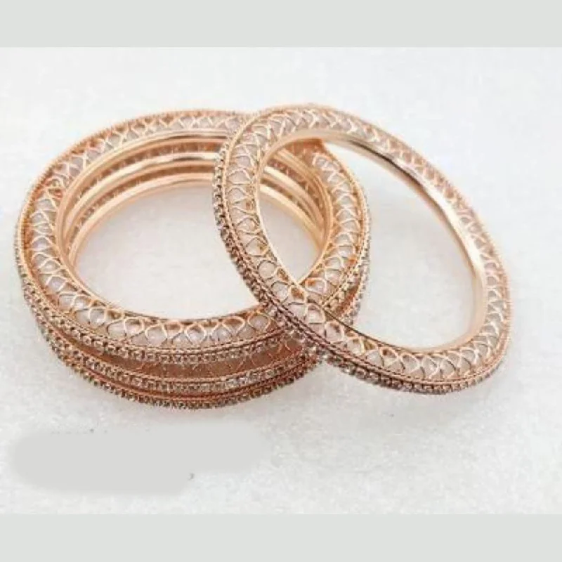 Simple Custom Bangles For Personalized Jewelry-Kavita Art Rose Gold Plated Austrian Stone Bangles Set