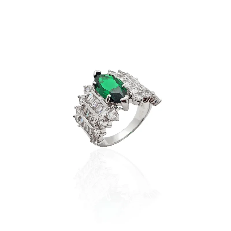 Personalized Wedding Rings For Custom Designs-Fancy Green Marquise Center Stone Ring (Silver)