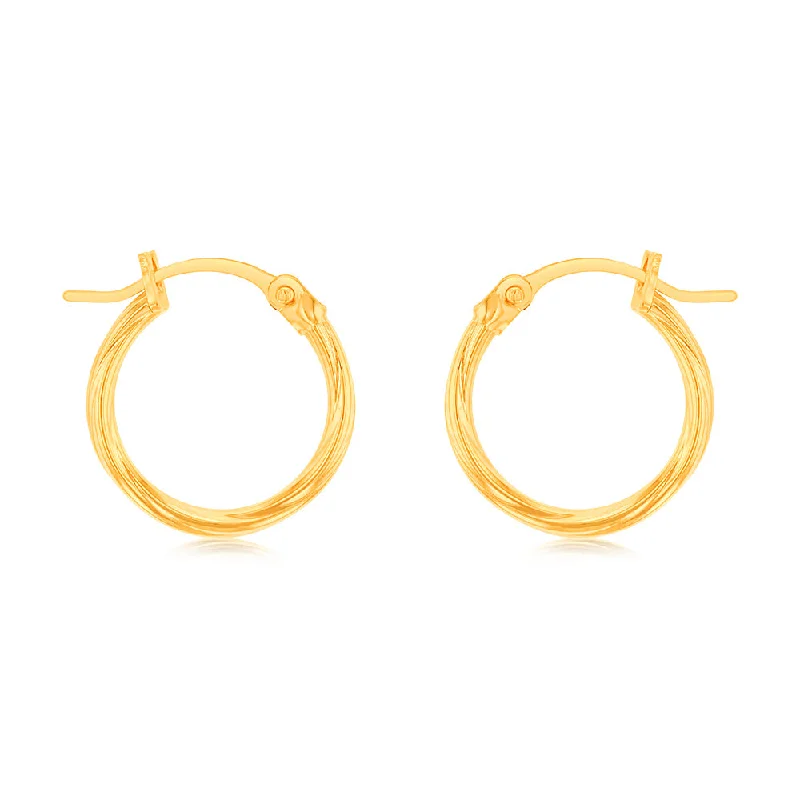 Round Gold Earrings For Classic Elegance-9ct Yellow Gold Twist 10mm Hoop Earrings