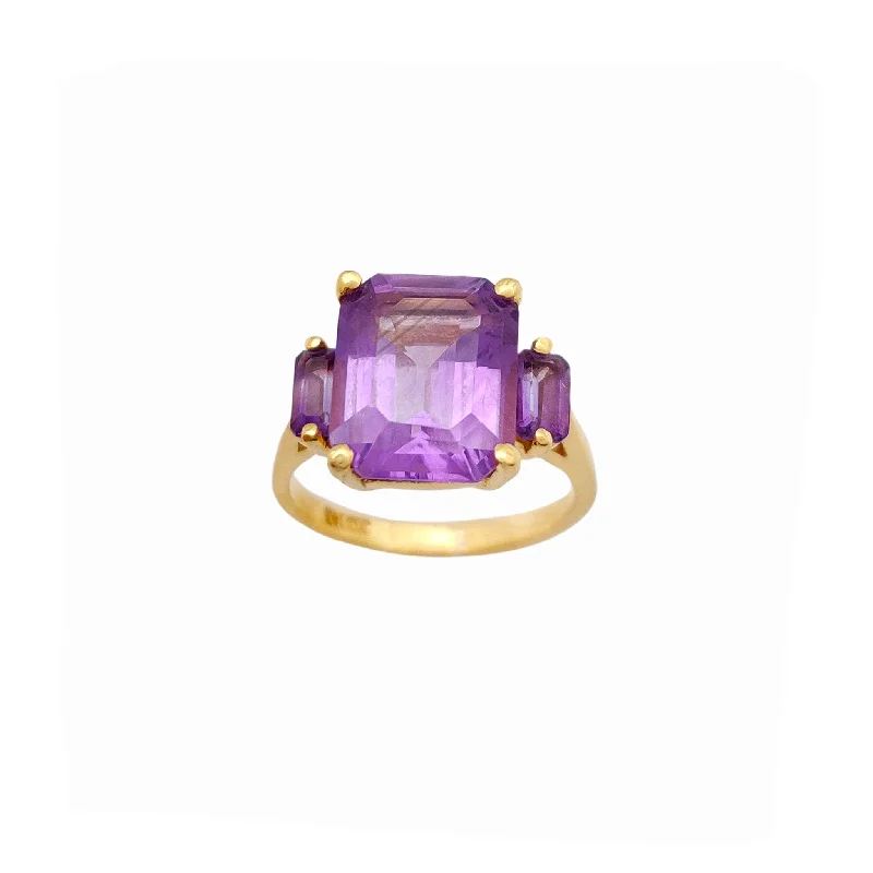 Gemstone Rings For Vibrant Fashion-Purple Emerald Cut Stone Anniversary Ring (14K)