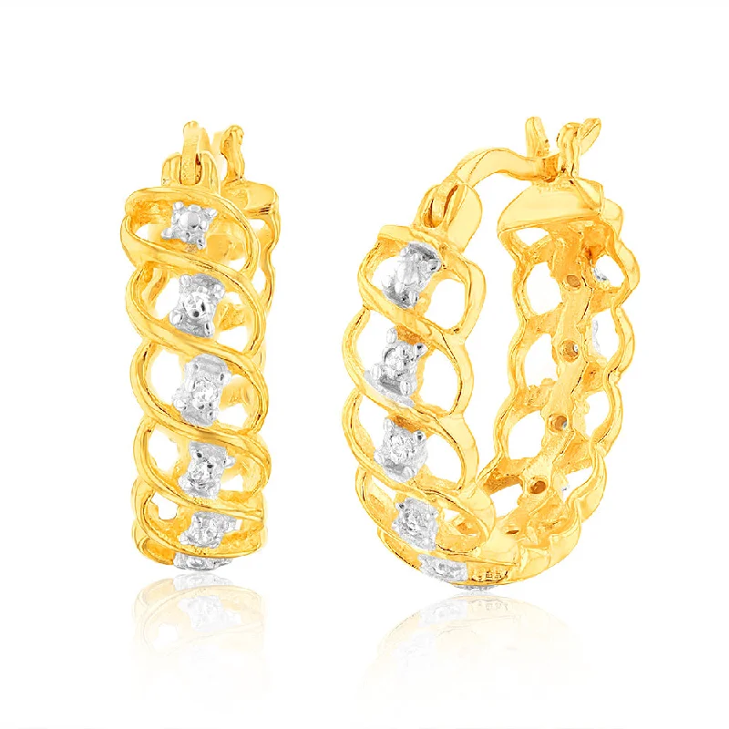 Unique Earrings For Trendsetting Styles-Gold Plated Sterling Silver 1/10 Carat Diamond Hoop Earrings