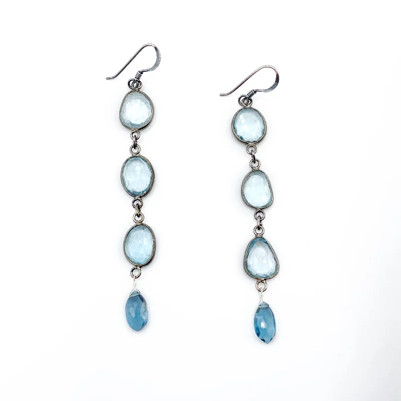 Classic Hoop Earrings For Timeless Style-Sterling Silver Blue Topaz Drop Earrings