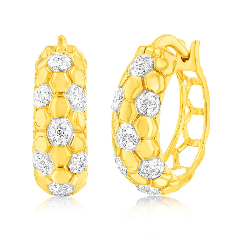 Simple Hoop Earrings For Everyday Style-9ct Yellow Gold 1/6 Carat Diamond Hoop Earrings set with 98 Round Brilliant Cut Diamonds