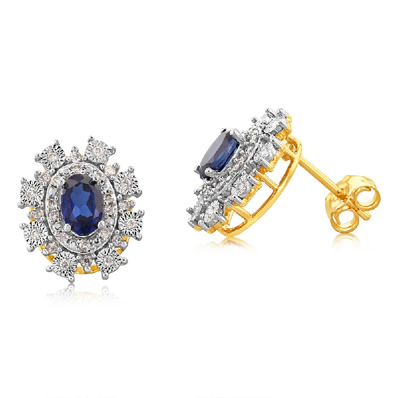 Eye-catching Earrings For Attention-Grabbing Style-9ct Yellow Gold Diamond And Created Sapphire Earrings