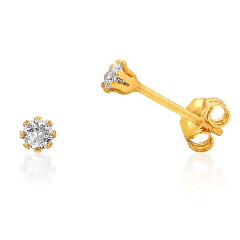 Exclusive Handmade Earrings For Special Occasions-9ct Yellow Gold Silverfilled White Cubic Zirconia Stud Earrings