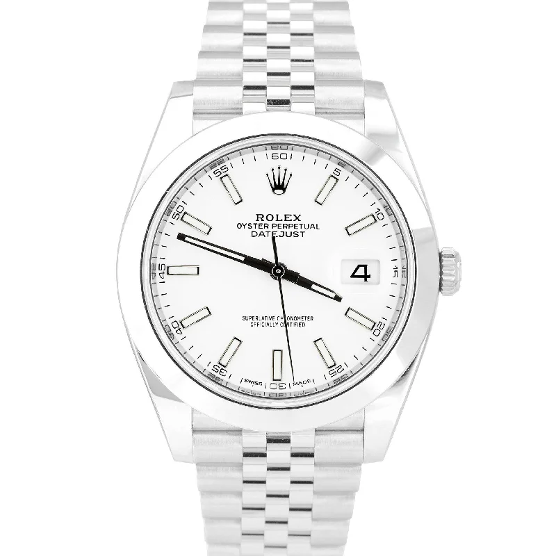 Stylish Watch Sets For Fashion-Forward Looks-2024 NEW PAPERS Rolex DateJust 41 White Stainless Steel 41mm JUBILEE 126300 BOX