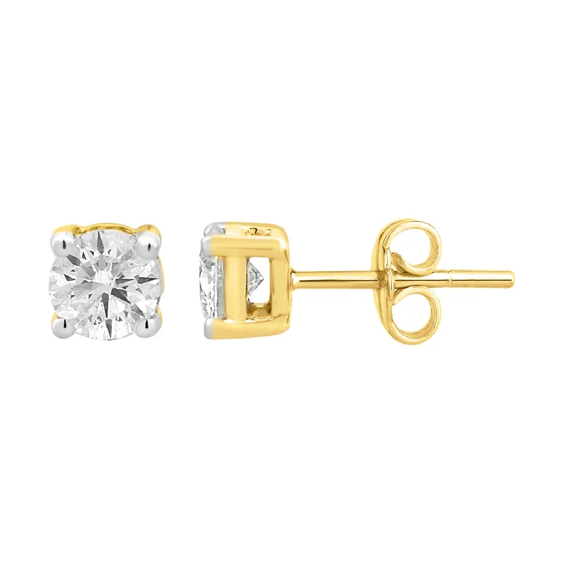 Modern Gold Earrings For Contemporary Style-9ct Yellow Gold 1/2 Carat Diamond Stud Earrings