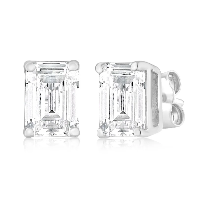 Trendy Drop Earrings For Fashionistas-Luminesce Lab Grown Emerald Shaped 1 Carat Diamond Stud Earrings in 14ct White Gold