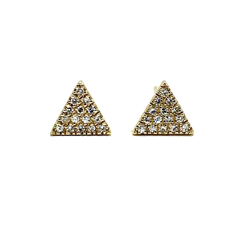 Long Earrings For Fashionistas-Gold Pave Diamond Triangle Studs