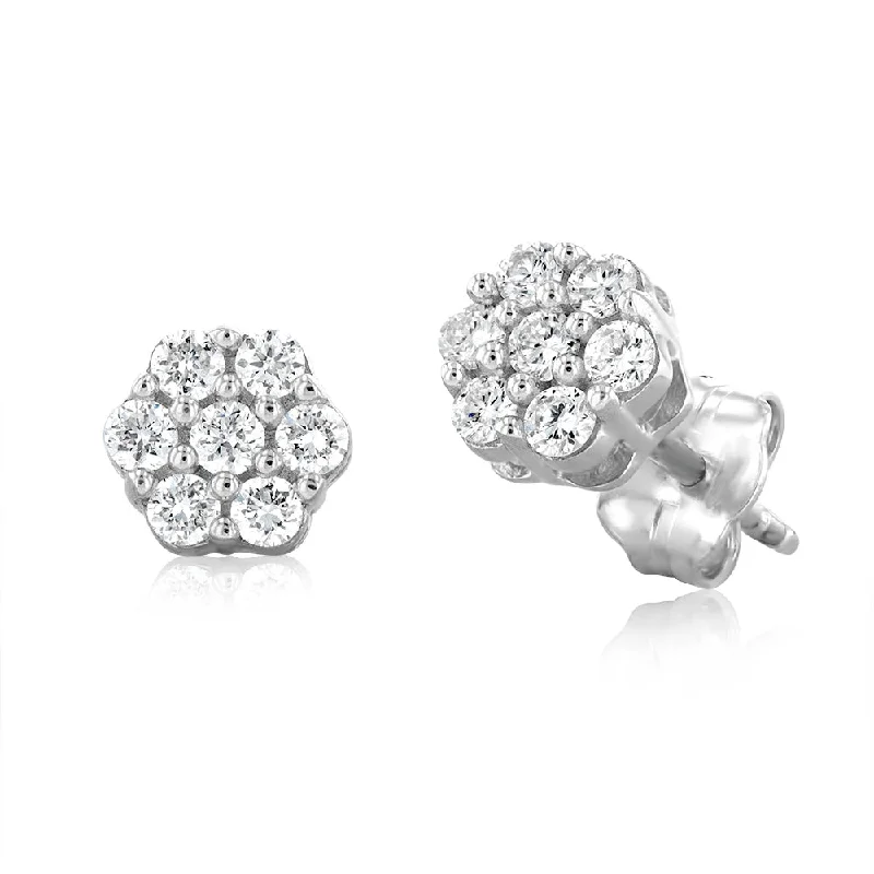 Personalized Earrings For Custom Gifts-Luminesce Lab Grown 1/4 Carat Flower shaped Diamond Stud Earrings in Sterling silver