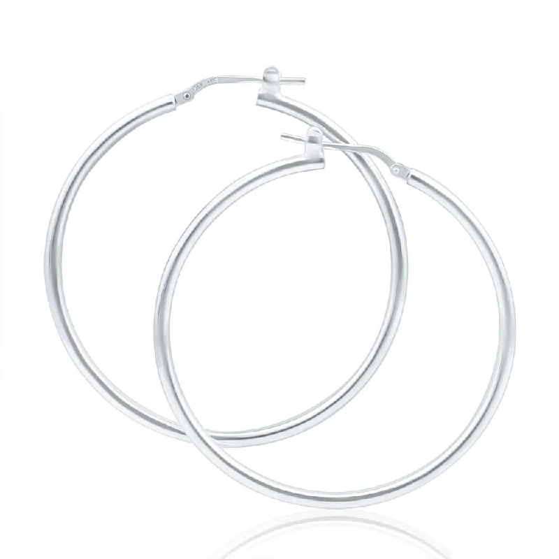 Lovely Hoop Earrings For Evening Wear-Sterling Silver 40mm Plain Thin Hoop Earrings