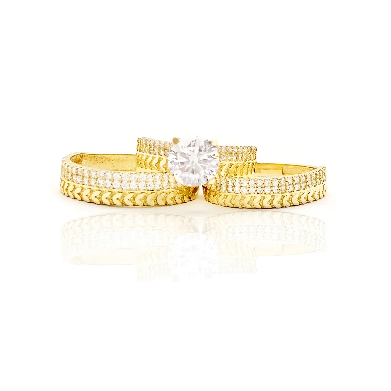 Luxury Engagement Rings For Memorable Proposals-Three Pieces Omnomnomagon Shape Row & CZ Row Ring (10K)