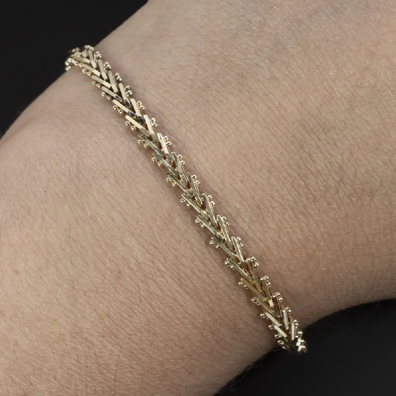 Timeless Sterling Silver Bracelets For Everyday Wear-SOLID 14k YELLOW GOLD CHAIN BRACELET ITALIAN UNIQUE HERRINGBONE LINK 9.0 GRAMS