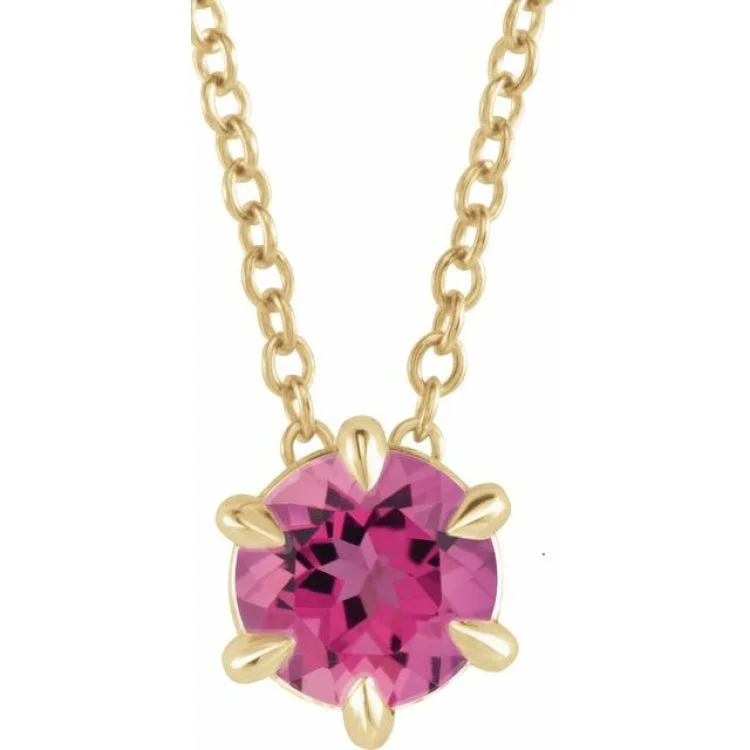 14K Yellow 6 mm Natural Pink Tourmaline Solitaire 16-18" Necklace