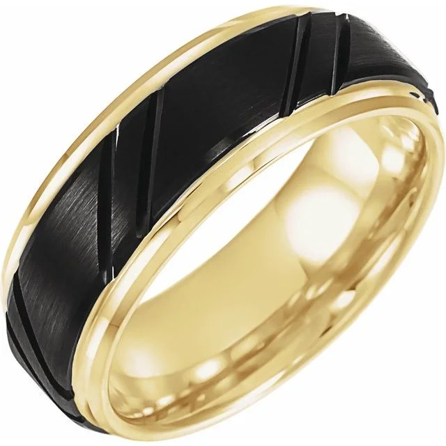 Timeless Gemstone Rings For Special Occasions-Black PVD & 18K Yellow Gold-Plated Tungsten 8 mm Grooved Band