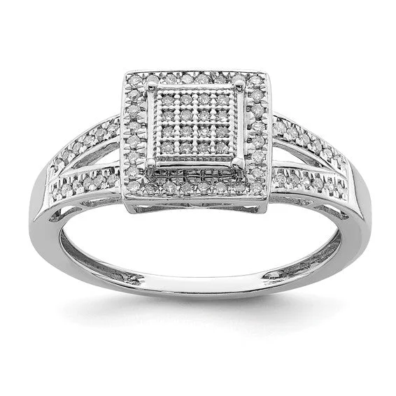 Vintage-Inspired Engagement Rings For Unique Glam-Sterling Silver Multi-Stone Genuine Diamond Square Ring - Size 8