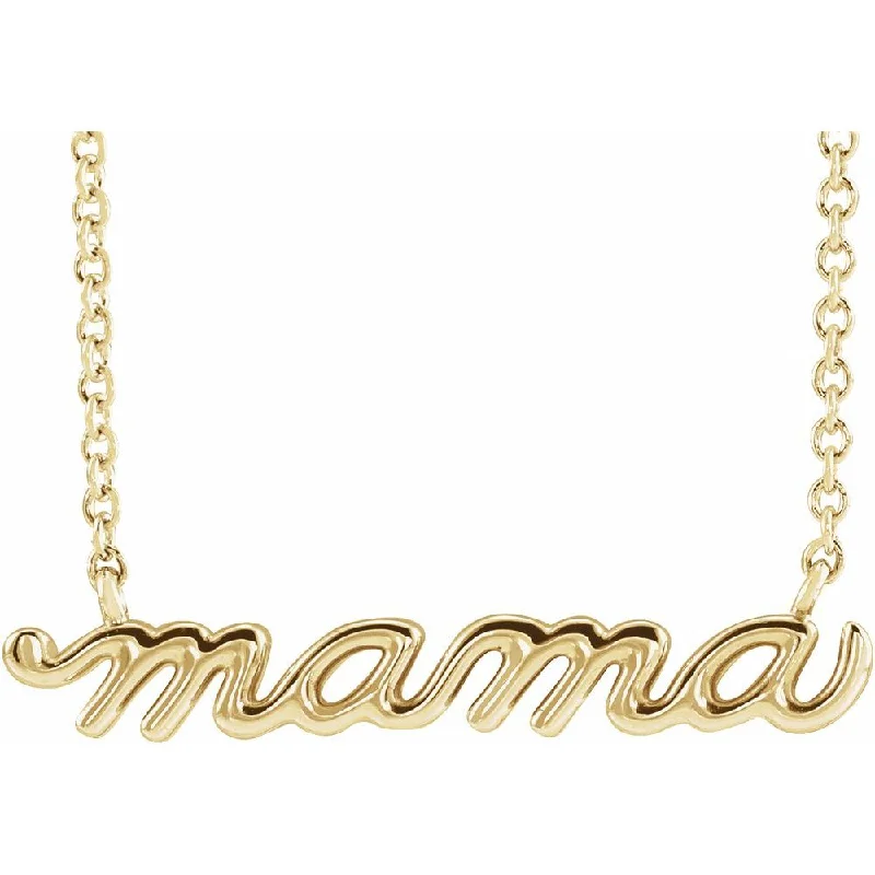 14kt Yellow Gold Mama Script Necklace on 18" Chain