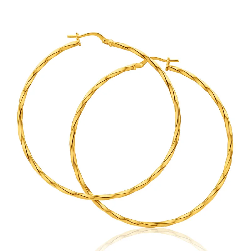 Glittery Earrings For Dazzling Nights-9ct Yellow Gold Silver Filled Twist 50mm Hoop Earrings