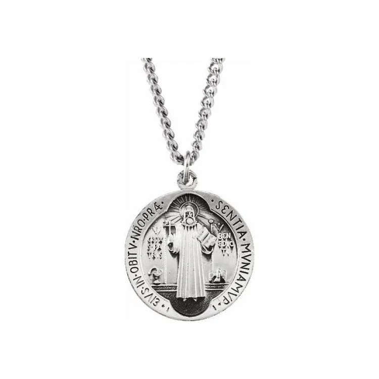 Sterling Silver 18.5 mm St. Benedict Medal 18" Necklace