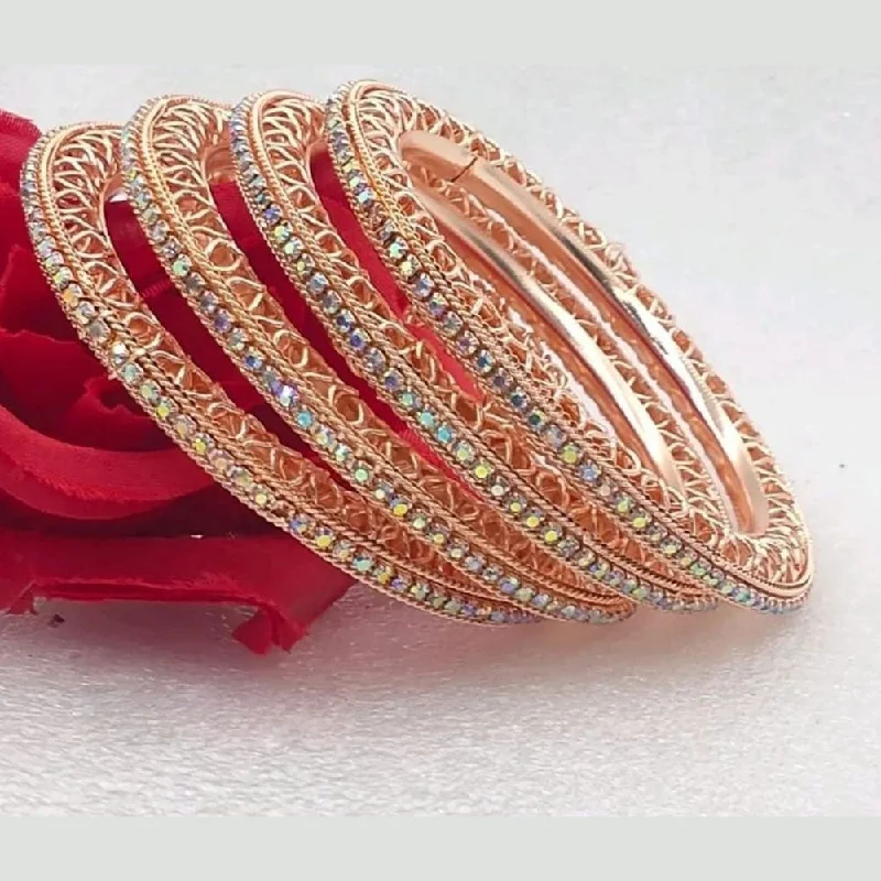 Stunning Gold Wedding Bangles For Bridal Glam-Kavita Art Rose Gold Plated Austrian Stone Bangles Set