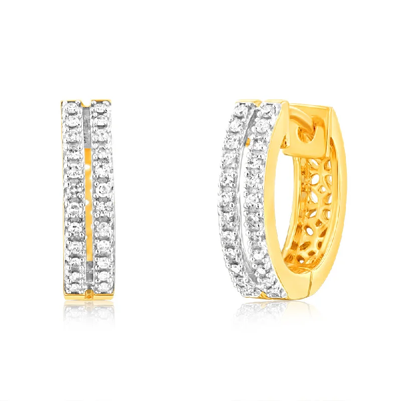 Soft Gold Earrings For Graceful Looks-9ct Yellow Gold 1/7 Carat Diamond Hoop Earrings