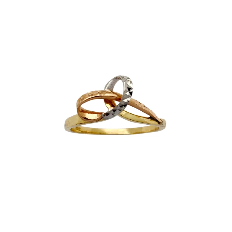 Simple Wedding Rings For Minimalist Couples-Tri-Tone Faceted Ribbon Ring (14K)