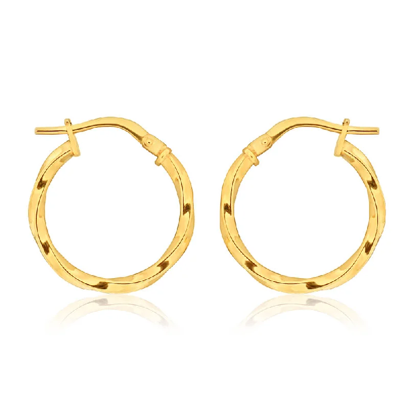 Chic Stud Earrings For Everyday Glam-9ct Yellow Gold Silver Filled 15mm Twist Hoop Earrings