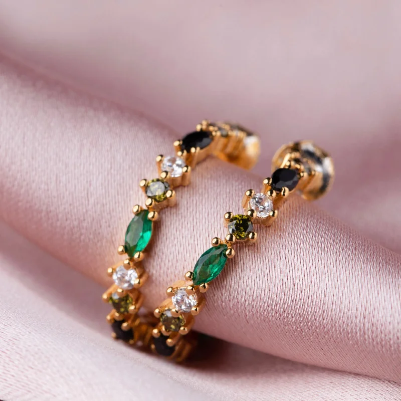 Crystal Stud Earrings For Elegant Style-Shades of Green Miley Hoops