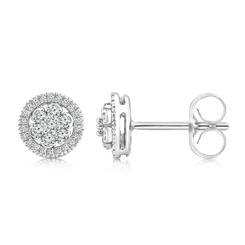 Vintage Inspired Earrings For Women-9ct White Gold Stud Earrings in 1/5 Carat Natural Diamonds