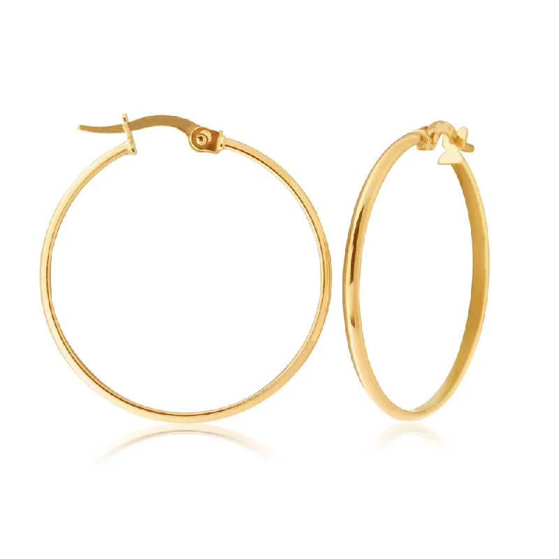 Beautiful Earrings For Bridesmaids-9ct Yellow Gold 25mm Plain Hoop Earrings