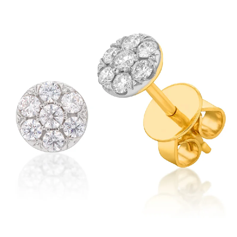 Gold Drop Earrings For Festive Style-Flawless Cut 1/4 Carat Diamond Cluster Stud Earrings in 9ct Yellow Gold