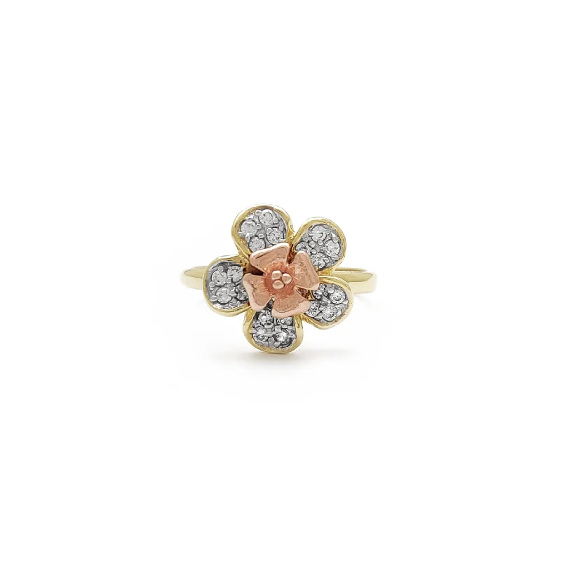 Bold Rose Gold Rings For Statement Fashion-Icy Blossom Flower Ring (14K)