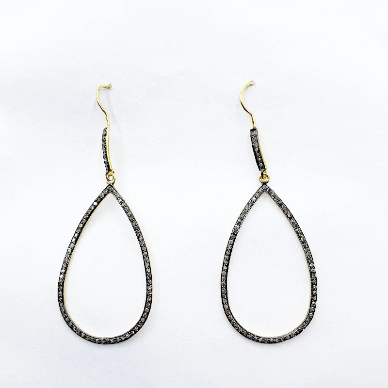 Vintage Style Earrings For Classic Looks-Large Teardrop Diamond and Gold Vermeil Earrings