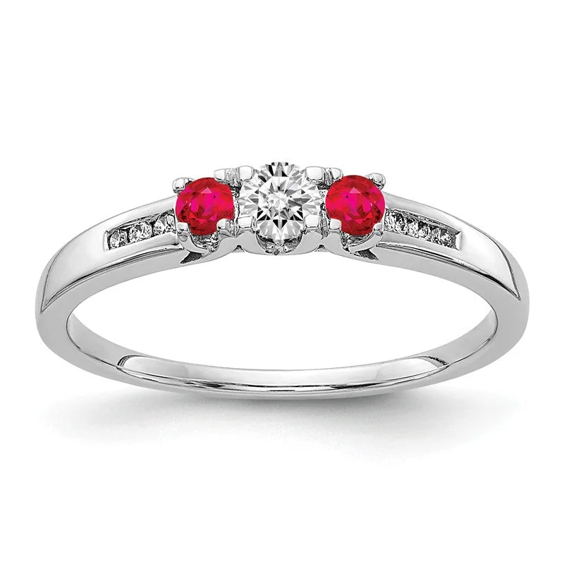 Sparkling Engagement Rings For Bridal Fashion-14k White Gold Diamond & Ruby 3-Stone Ring