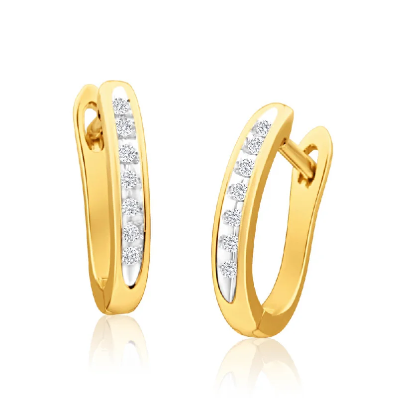 Luxury Earrings For Fine Occasions-9ct Radiant Yellow Gold Diamond Hoop Earrings