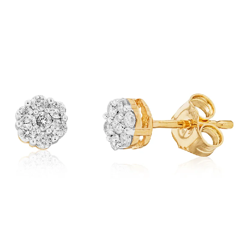 Unique Earrings For Gift Ideas-9ct Yellow Gold 1/4 Carat Diamond Stud Earrings