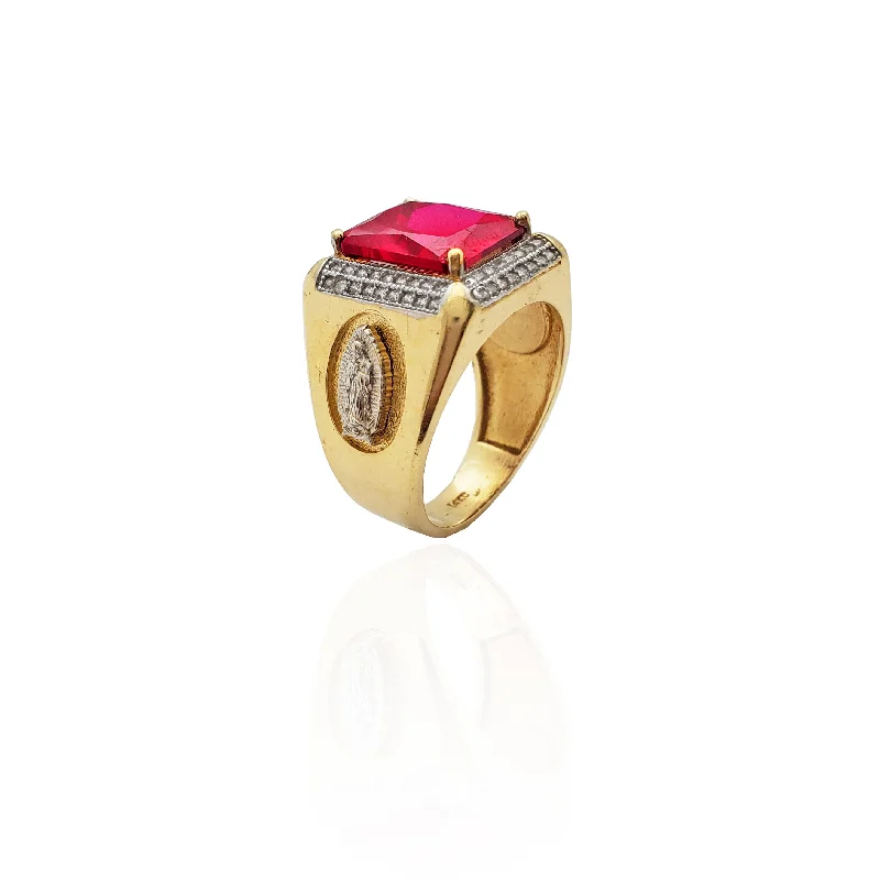 Unique Platinum Rings For Elegant Fashion-Saint Mary Red Stone Ring (14K)