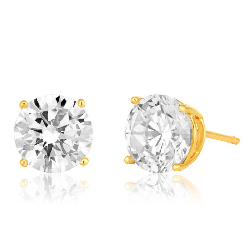 Long Silver Earrings For Glamorous Wear-9ct Yellow Gold Cubic Zirconia Brilliant Cut 6.5mm Stud Earrings