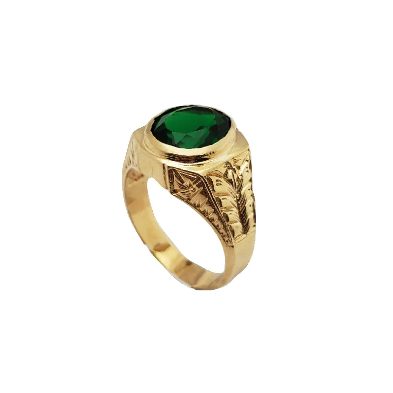 Beautiful Gemstone Rings For Everyday Glam-Leafy Diamond-Cut Bezeled Green Gemstone Ring (14K)