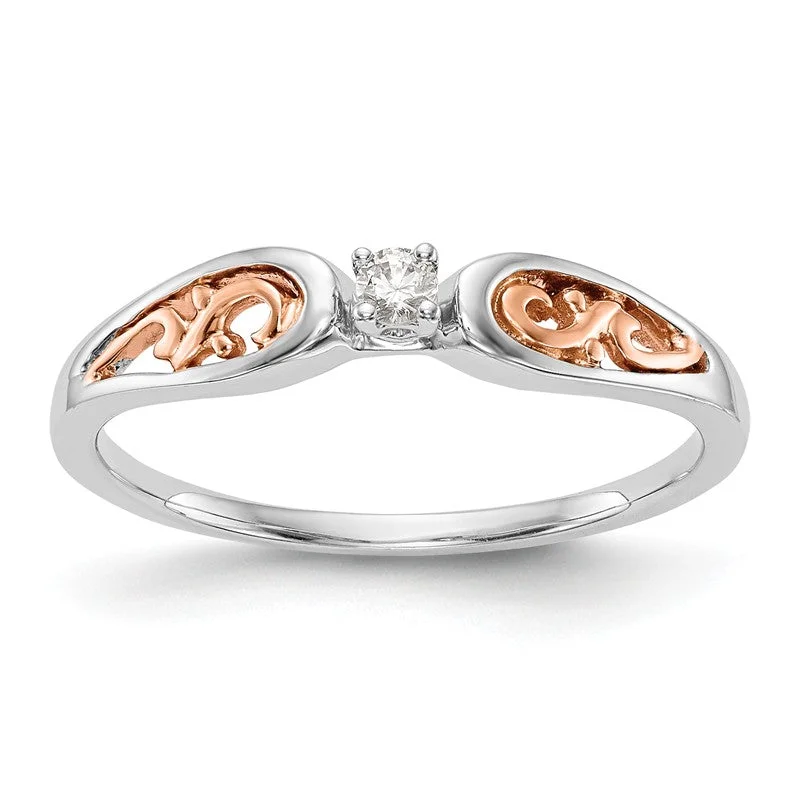 Beautiful Promise Rings For Romantic Gifts-14K White Gold And Rose Gold Filigree Diamond Promise / Engagement Ring