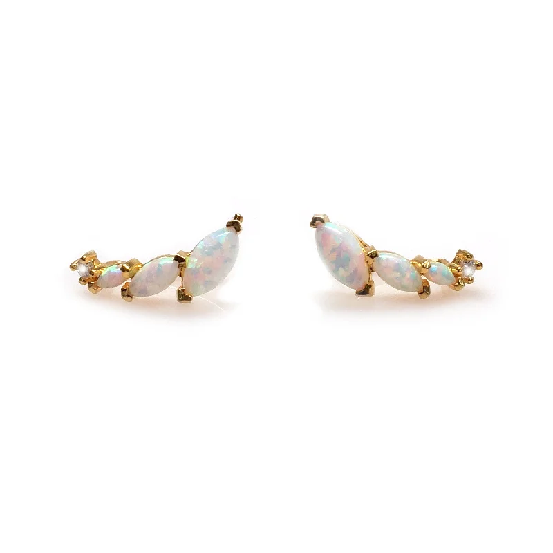 Stylish Stud Earrings For Any Event-Opal and Diamond Wing Ear Climbers