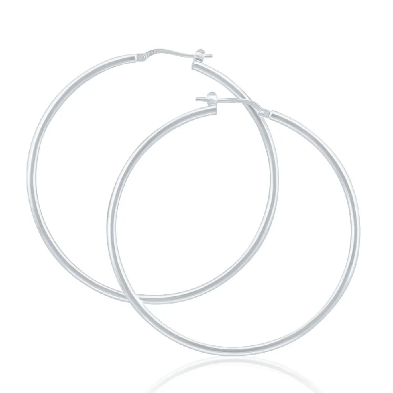 Natural Gemstone Earrings For Organic Style-Sterling Silver 50mm Plain Thin Hoop Earrings