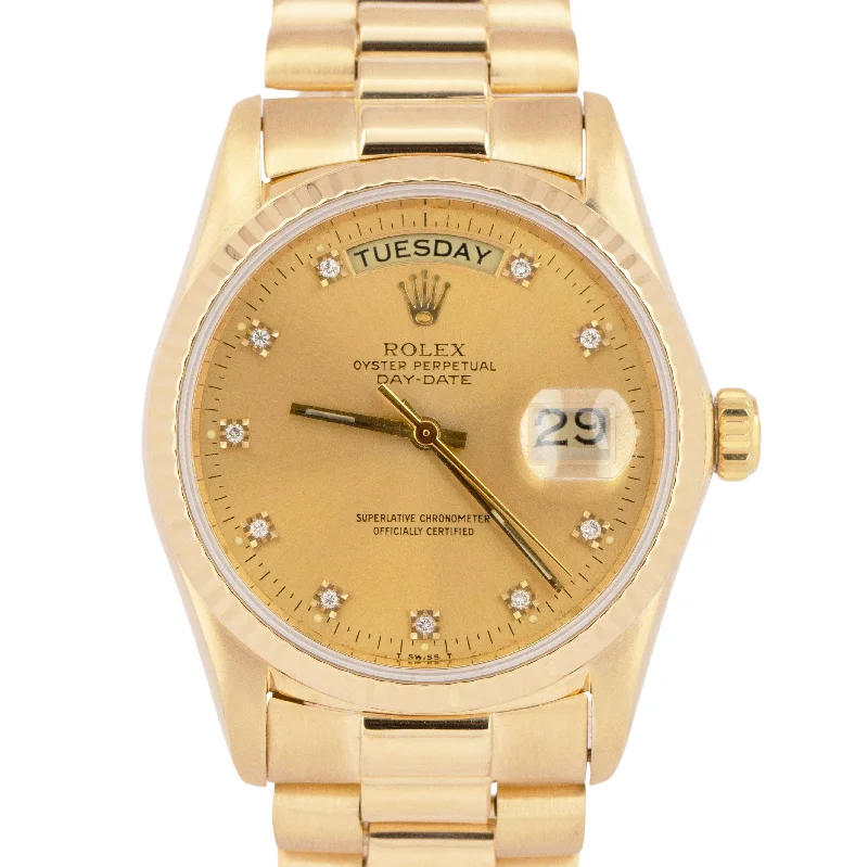 Stylish Women’s Watches For Everyday Wear-Rolex Day-Date President 36mm DIAMOND Fluted Solid 18K Yellow Gold Watch 18038