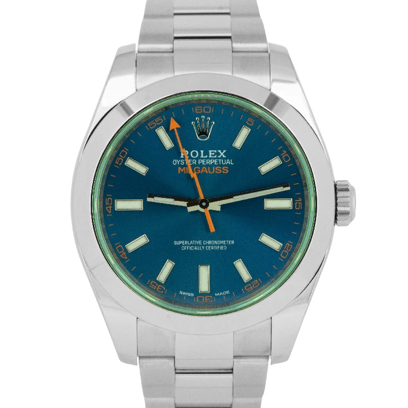 Beautiful Silver Watches With Gemstone Details-2022 NEW PAPERS Rolex Milgauss Z-Blue Green 40mm 116400 GV Stainless Watch BOX