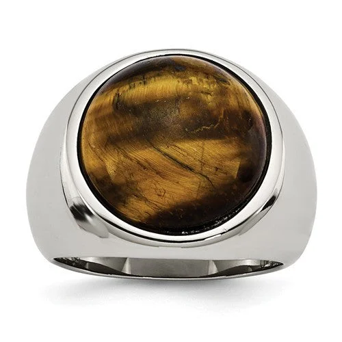 Simple Silver Wedding Bands For Minimalist Couples-Stainless Steel Tiger's Eye Ring