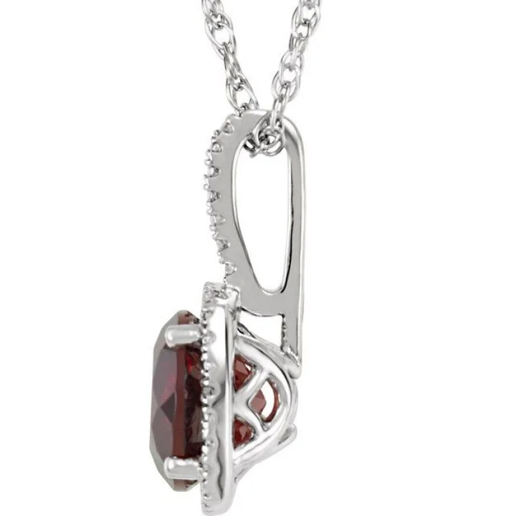 Sterling Silver 7 mm Natural Mozambique Garnet & .015 CTW Natural Diamond 18" Necklace