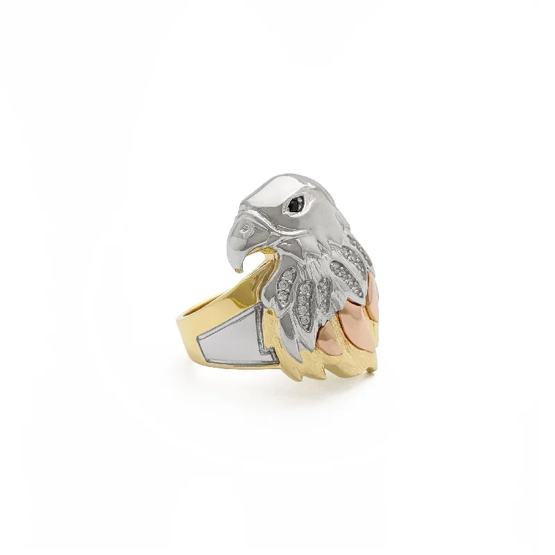 Simple Gold Rings For Everyday Glam-Tri-Tone American Eagle Ring (14K)