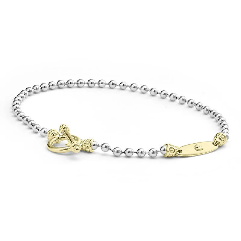 Trendy Leather Bracelets For Casual Looks-Signature Caviar Ball Chain Bracelet with Toggle